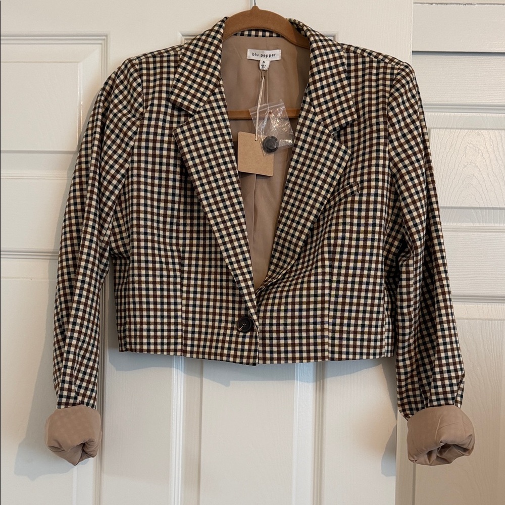 NWT Blu Pepper Crop Check blazer
